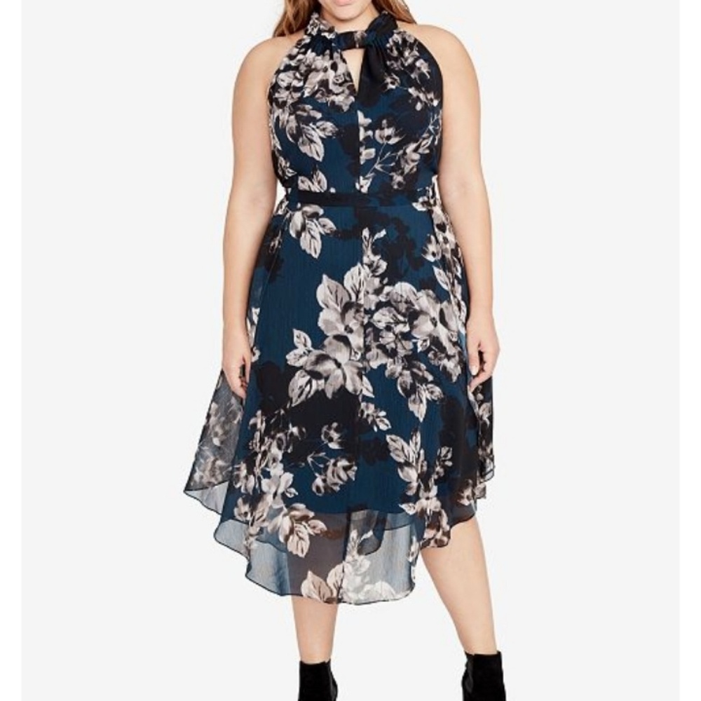 Chiffon midi dress with halter neck